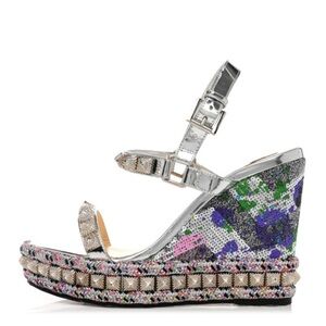 Authentic Christian Louboutin Pira Ryad Silver and Multicolor Wedges